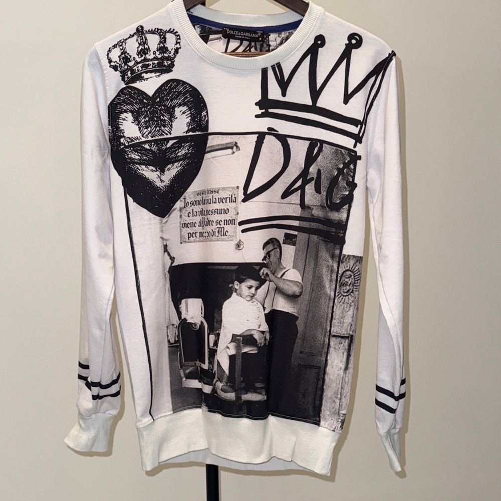 Dolce & Gabbana White Graffiti Barber Photo Sweatshirt John 14:6. Size S